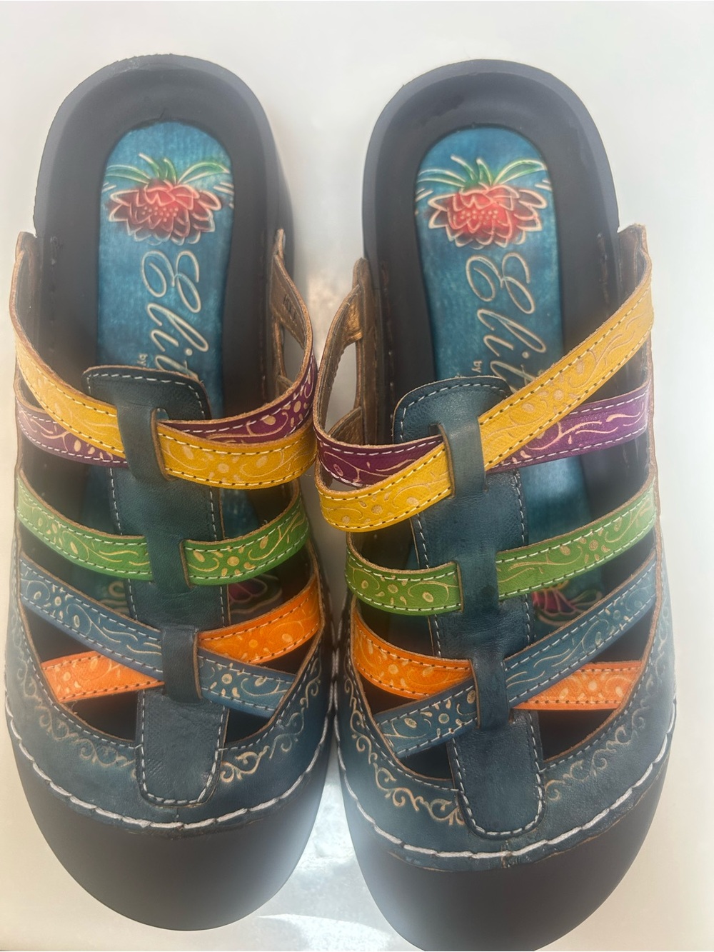 ELITE by CORKYS “ROCK” multicolored leather open clogs. NEW? Size 37/7.